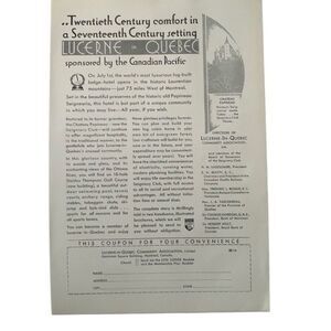 Vintage 1930 Canadian Pacific Lucerne Quebec Ad Advertisment